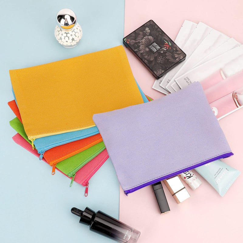 Sinzip 12 Pieces Cotton Canvas Makeup Bag  Multipurpose Cosmetic Bag with Zipper Travel Toiletry Pouch  Blank DIY Craft Bag (Multicolored B  S) - Image 3